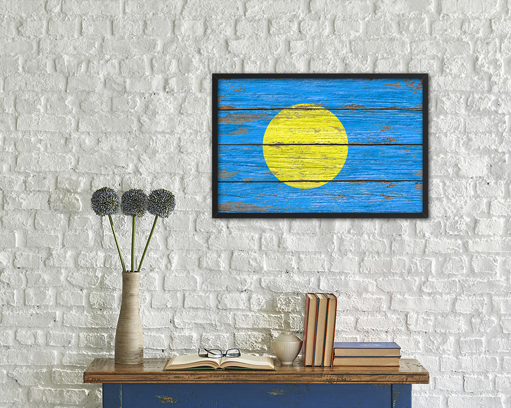Palau Country Wood Rustic National Flag Wood Framed Print Wall Art Decor Gifts