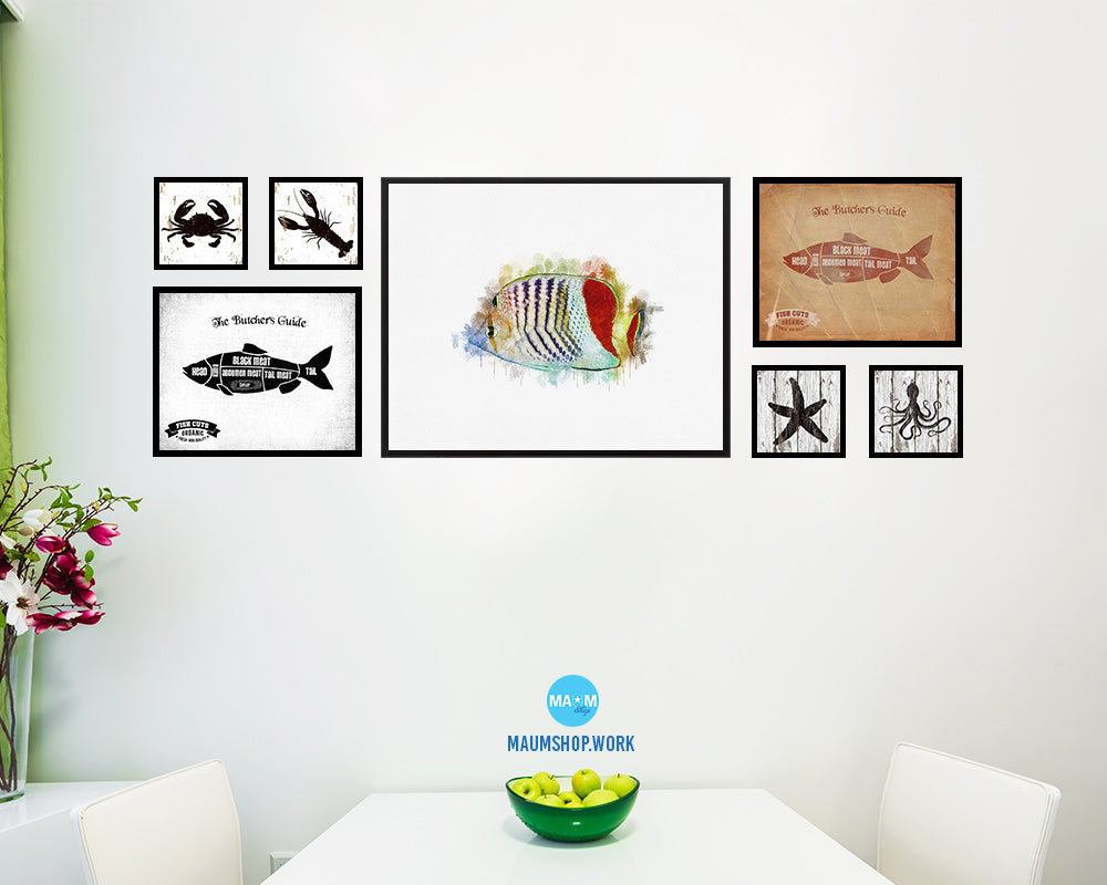 Tropical Fish Framed Print Modern Restaurant Sushi Bar Modern Watercolor Wall Art Decor