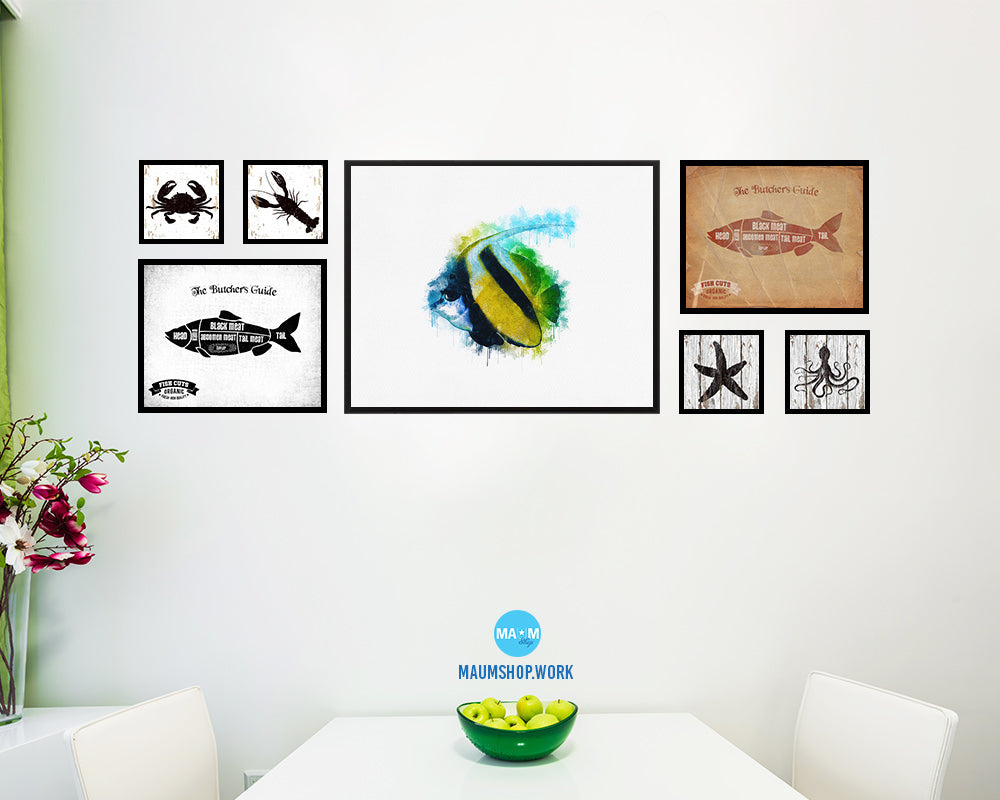 Tropical Fish Framed Print Modern Restaurant Sushi Bar Modern Watercolor Wall Art Decor