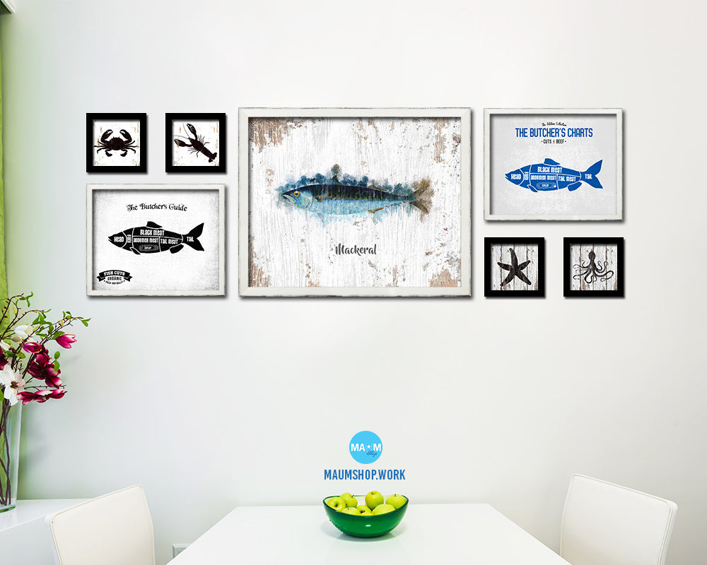 Mackeral Fish Framed Prints Modern Restaurant Sushi Bar Watercolor Wall Art Decor