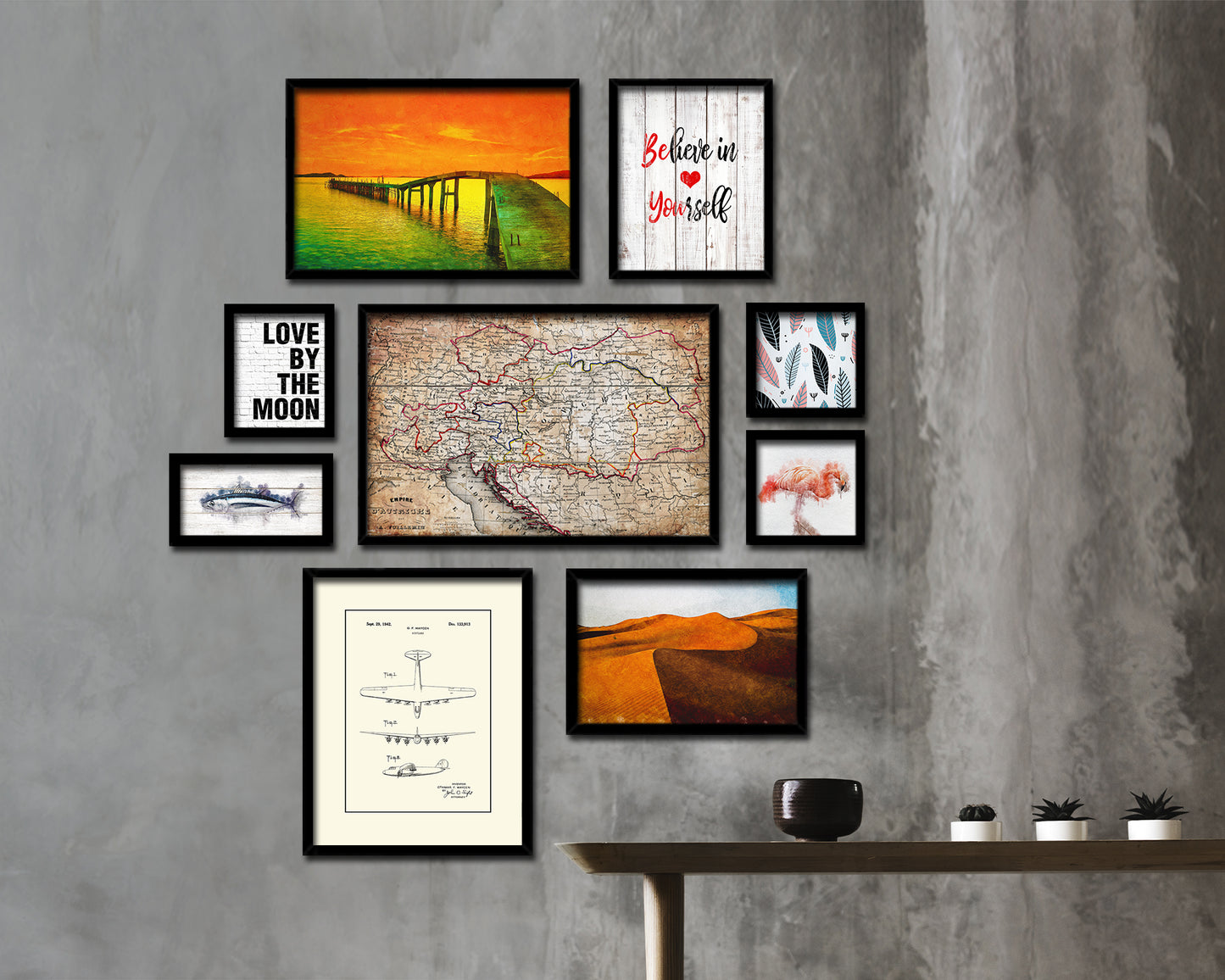 Austria Hungary Antique Map Framed Print Art Wall Decor Gifts