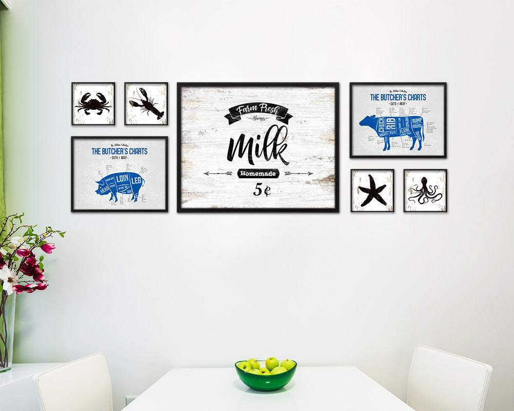 Farm Fresh Milk Vintage Sign Fine Art Paper Prints Wood Frame Wall Art Decor Gifts