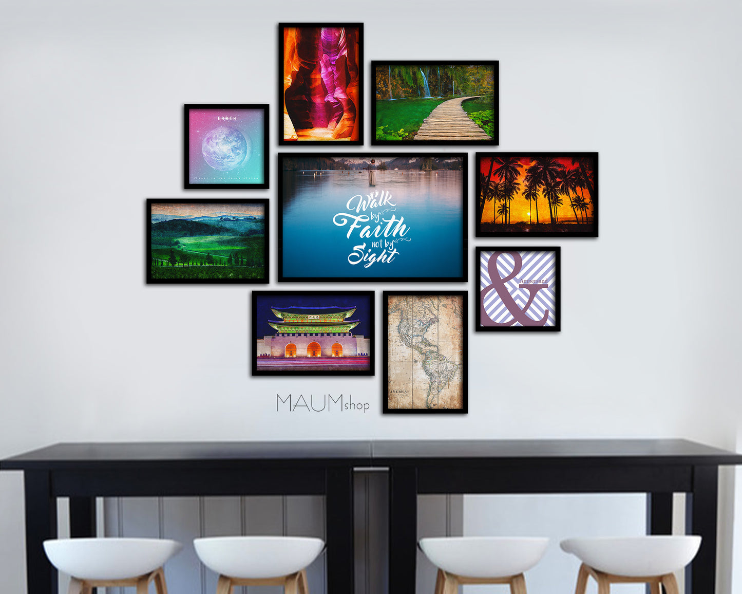 Walk by faith not by sight Bible Verse Scripture Framed Print Wall Decor Art Gifts