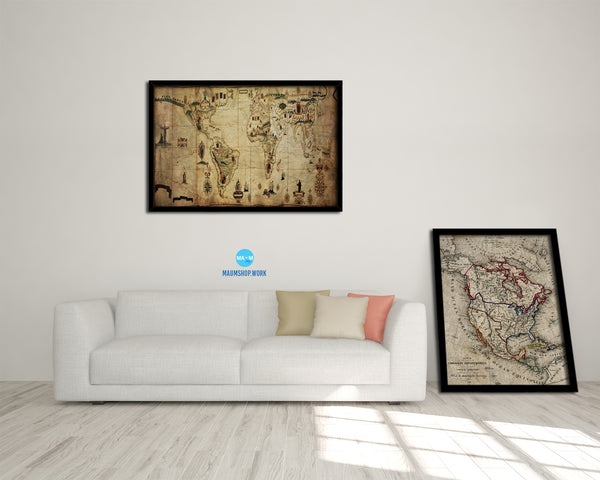 Spanish Portuguese Colonial Empire Antonio Sanches Historical Map Framed Print Art Wall Decor Gifts