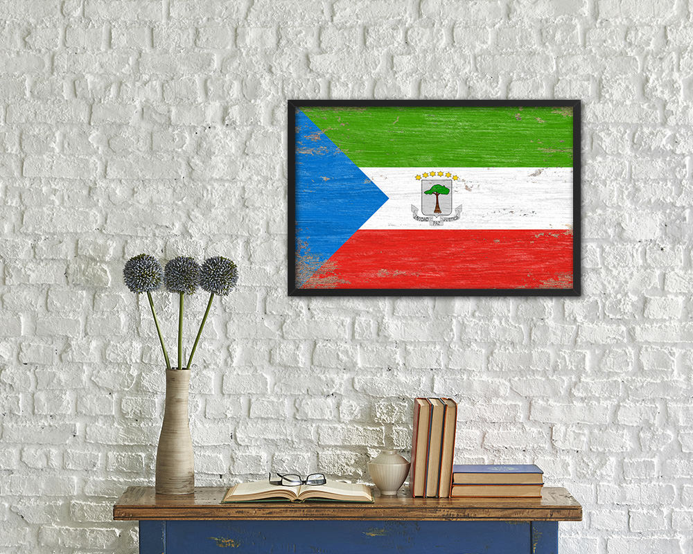 Equatorial Guinea Shabby Chic Country Flag Wood Framed Print Wall Art Decor Gifts