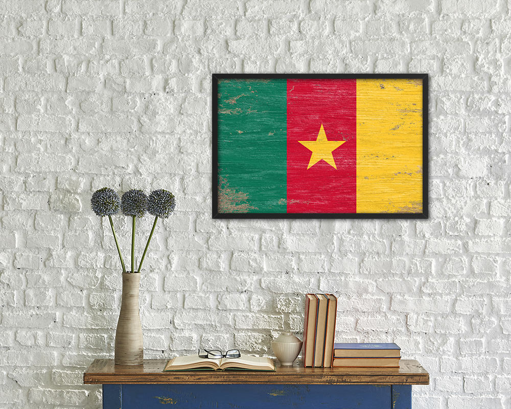 Cameroon Shabby Chic Country Flag Wood Framed Print Wall Art Decor Gifts