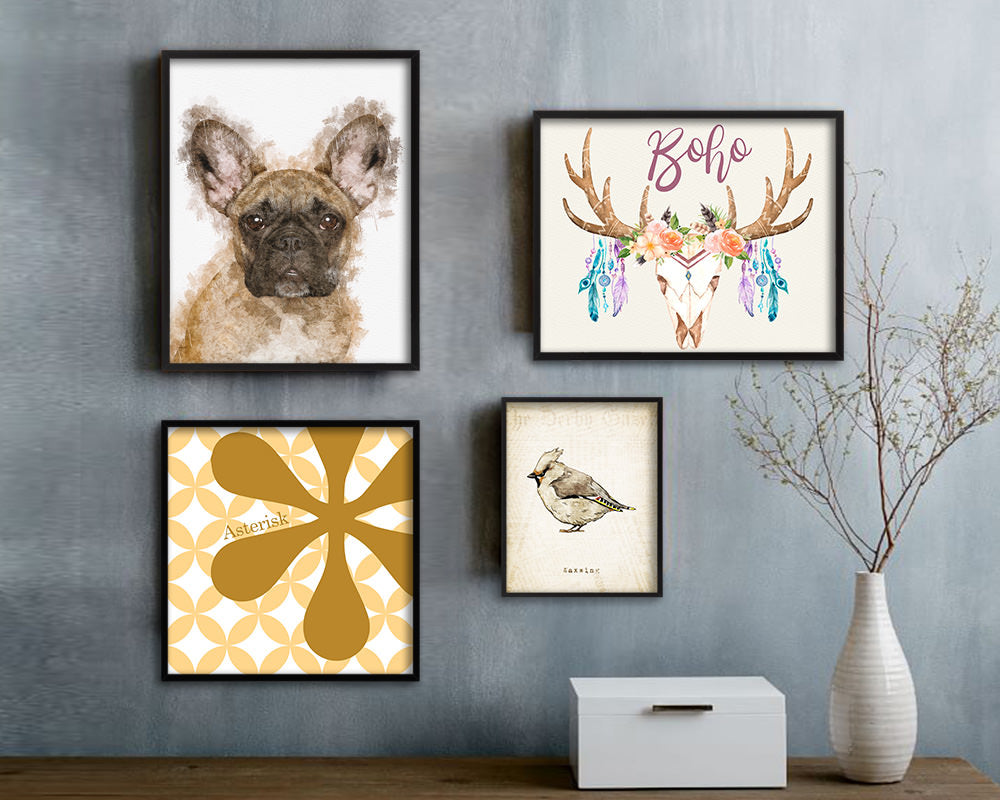 French Bulldog Dog Puppy Portrait Framed Print Pet Watercolor Wall Decor Art Gifts