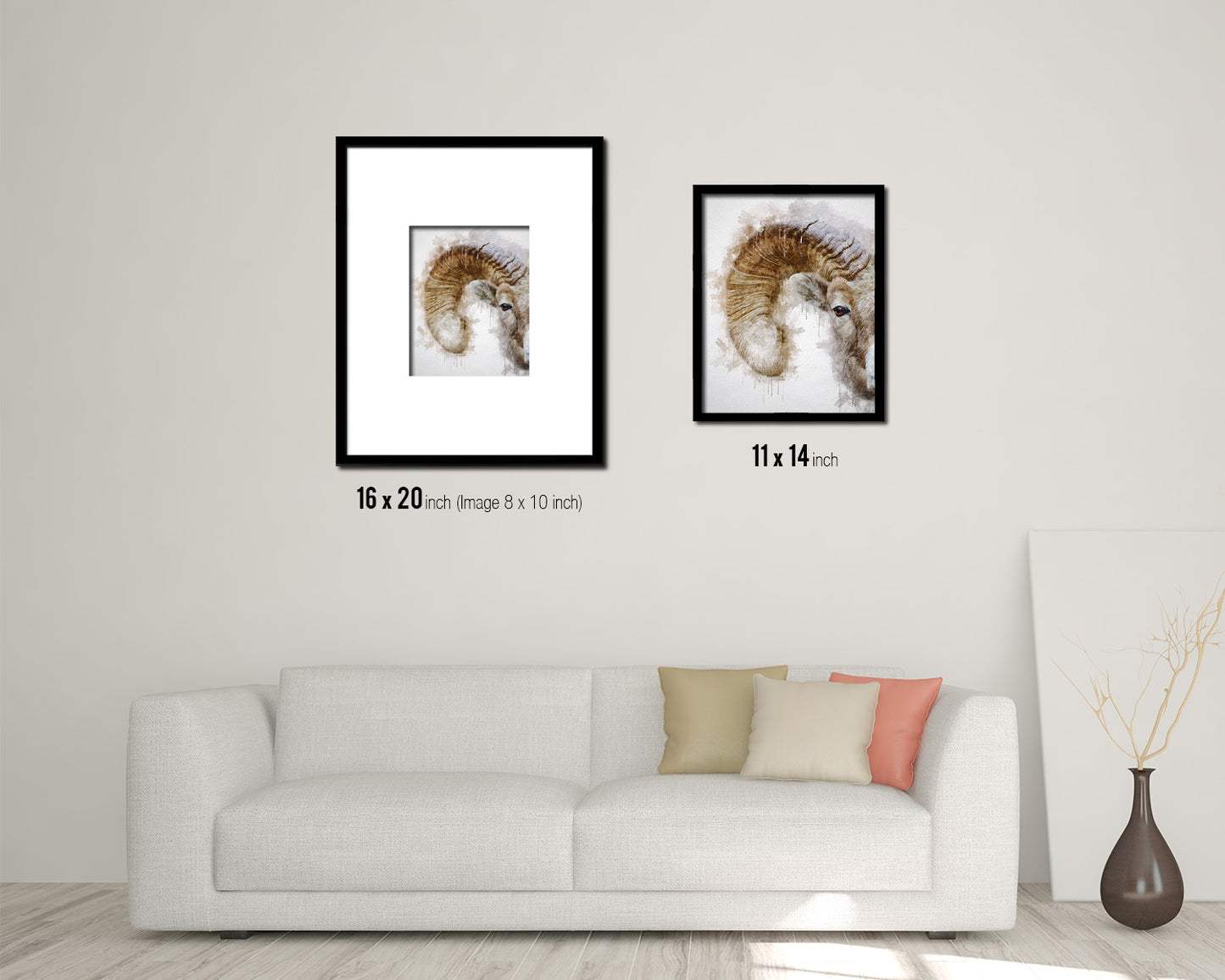 Sheep Ram Big Horn Animal Painting Print Framed Art Home Wall Decor Gifts