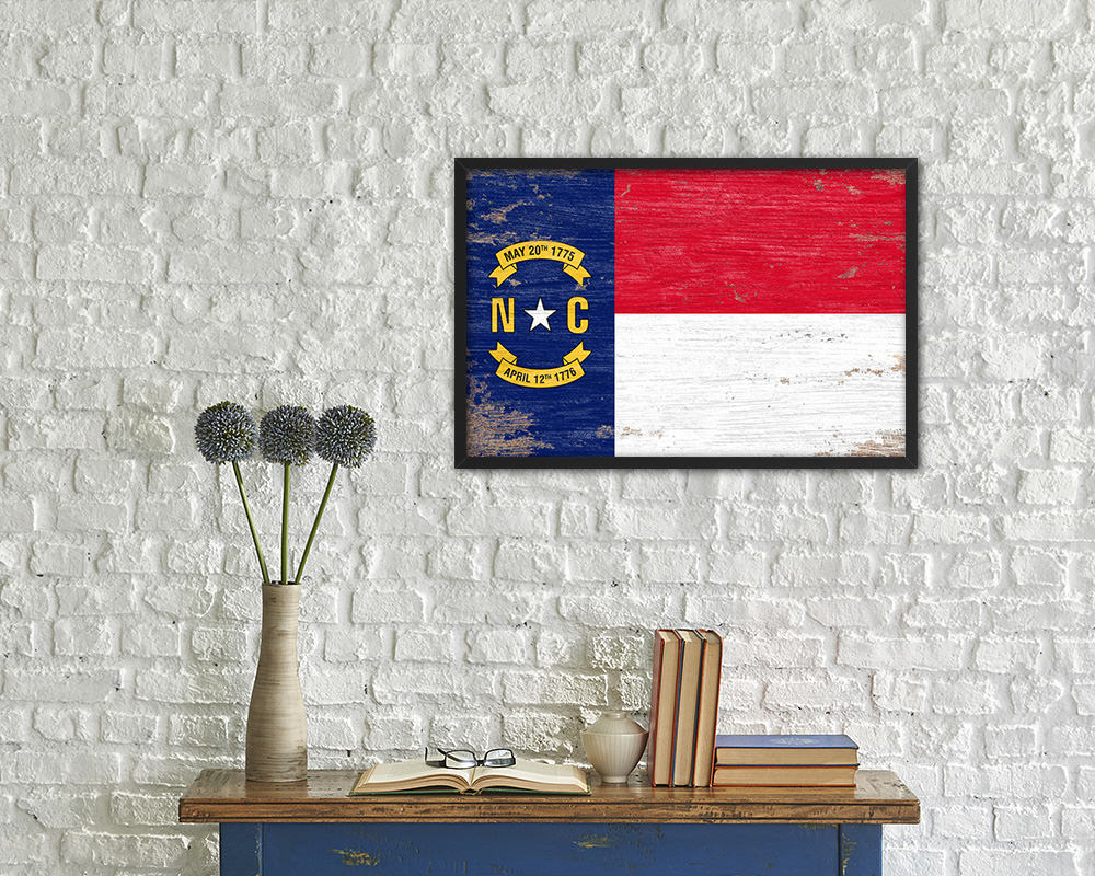 North Carolina State Shabby Chic Flag Wood Framed Paper Print Wall Art Decor Gifts