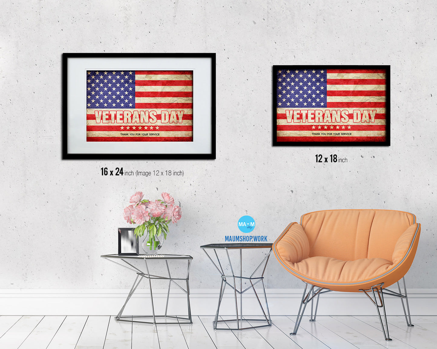 Veterans Day Thank you for your service Vintage Military Flag Framed Print Sign Decor Wall Art Gifts