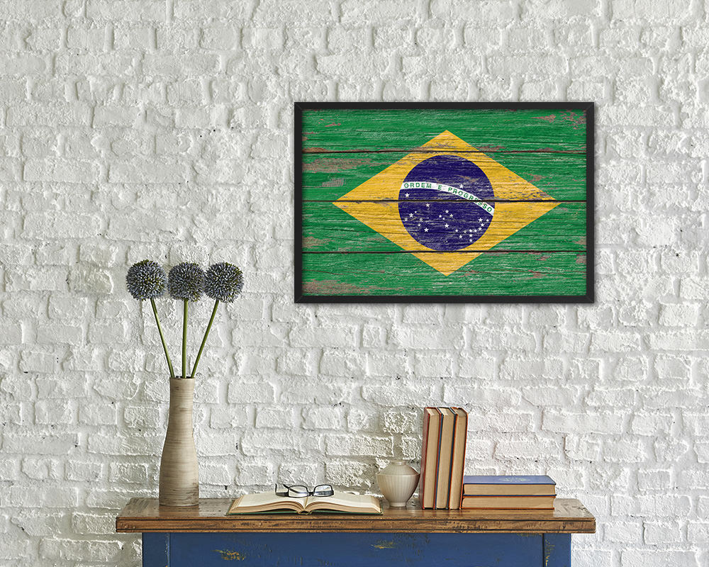 Brazil Country Wood Rustic National Flag Wood Framed Print Wall Art Decor Gifts