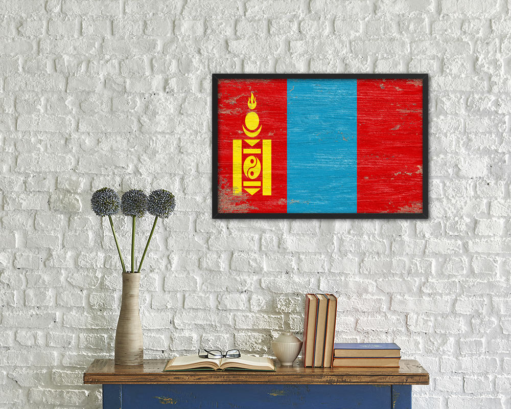 Mongolia Shabby Chic Country Flag Wood Framed Print Wall Art Decor Gifts