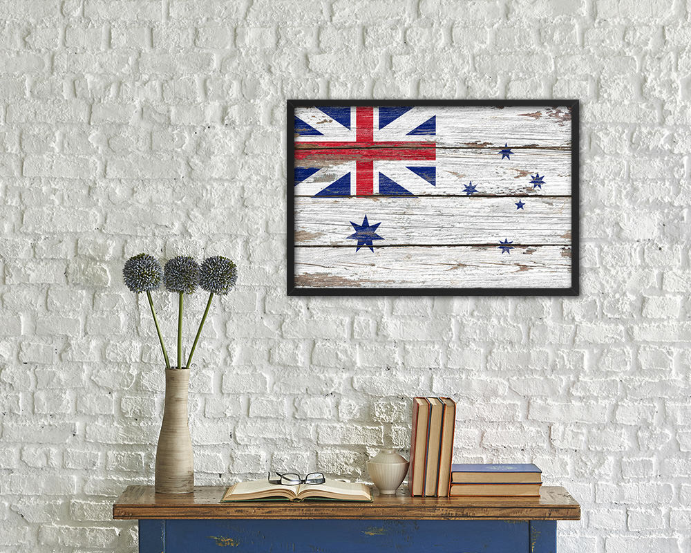 Australian White Ensign City Australia Country Rustic Flag Wood Framed Paper Prints Decor Wall Art Gifts