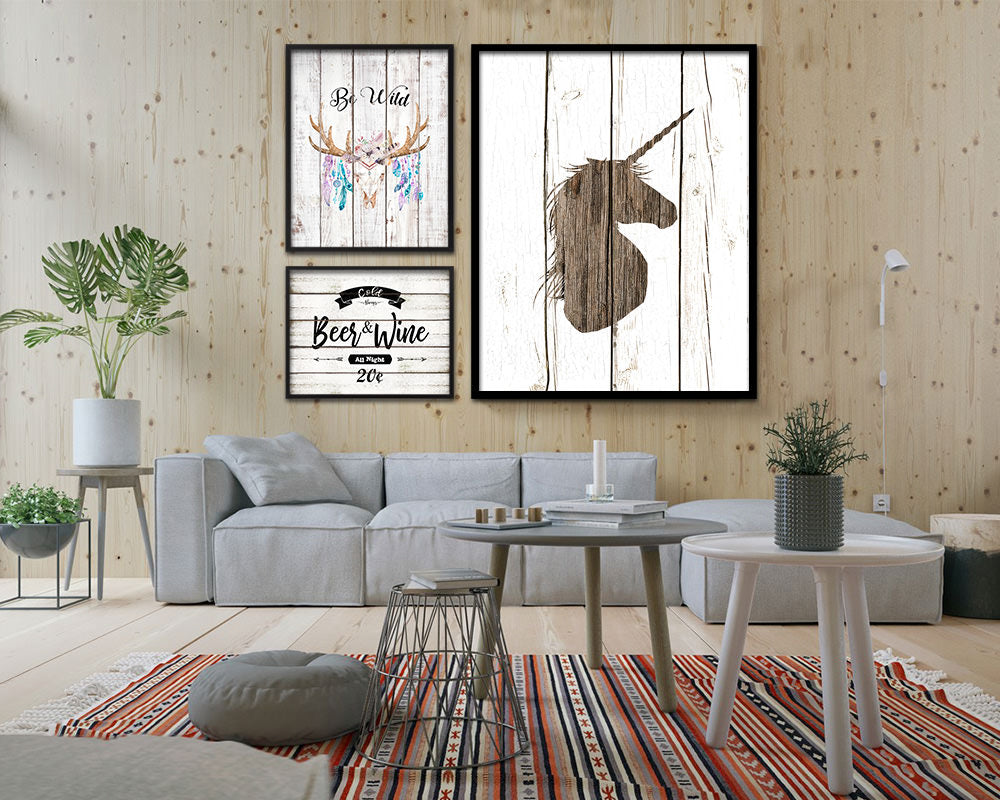 Unicon Silhouette Animals Painting Print Wood Framed Art Wall Decor Gifts