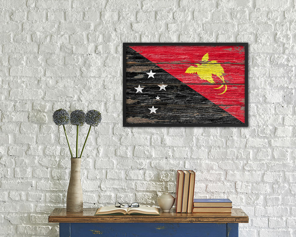 Papua New Guinea Country Wood Rustic National Flag Wood Framed Print Wall Art Decor Gifts