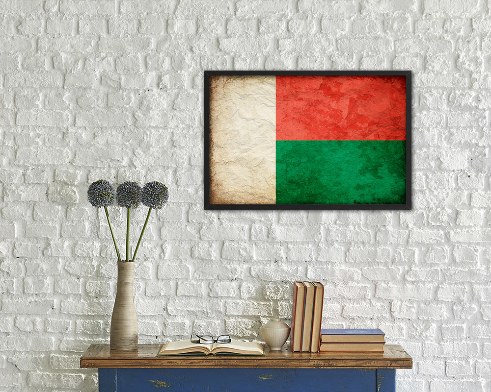 Madagascar Country Vintage Flag Wood Framed Print Wall Art Decor Gifts