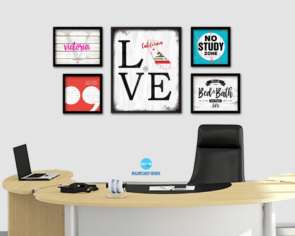 California Shabby Chic Love Sign Wood Framed Paper Print Decor Wall Art Gifts