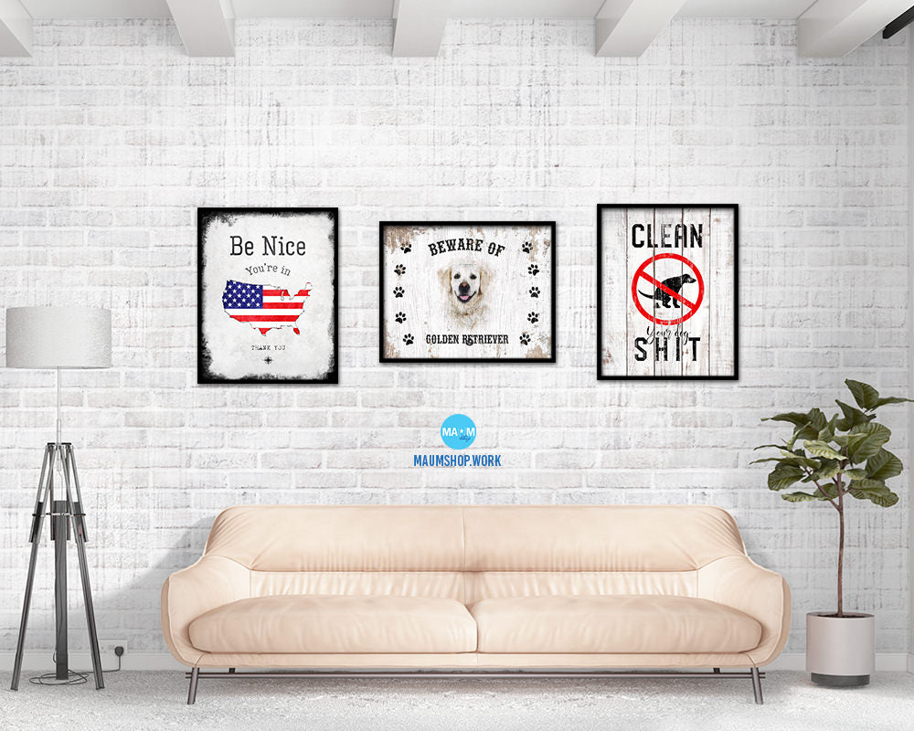 Beware of German Shepherd Sign Wood Framed Print Wall Art Decor Gifts