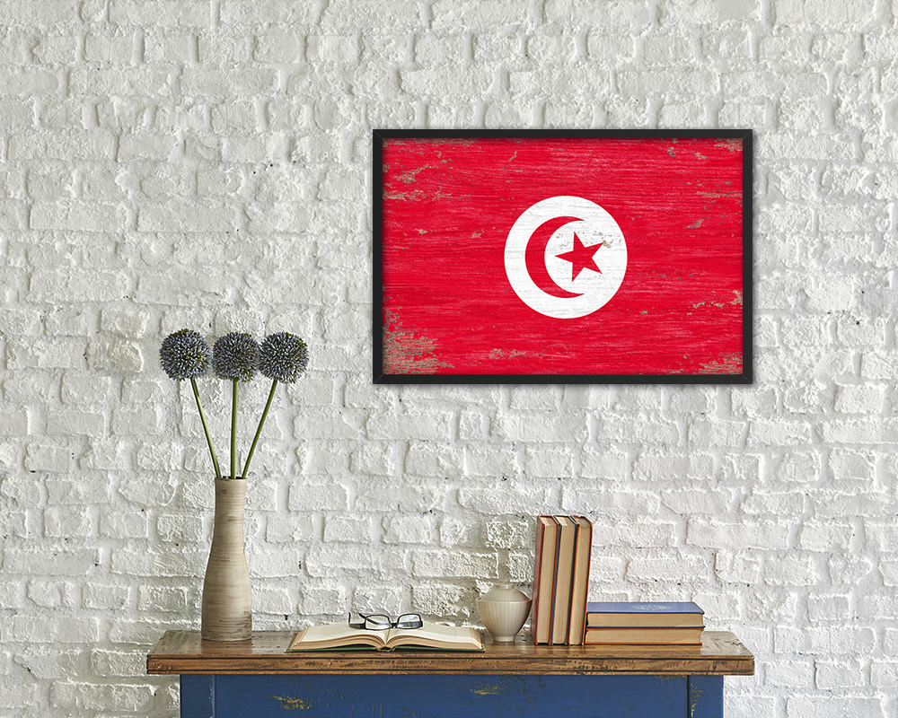 Tunisia Shabby Chic Country Flag Wood Framed Print Wall Art Decor Gifts