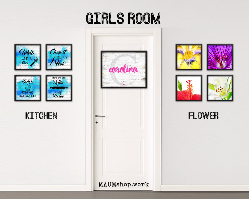 Carolina Personalized Biblical Name Plate Art Framed Print Kids Baby Room Wall Decor Gifts