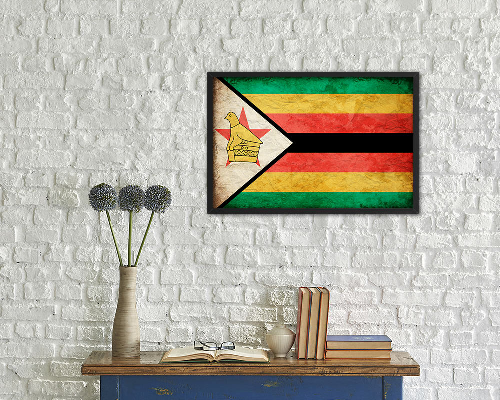 Zimbabwe Country Vintage Flag Wood Framed Print Wall Art Decor Gifts