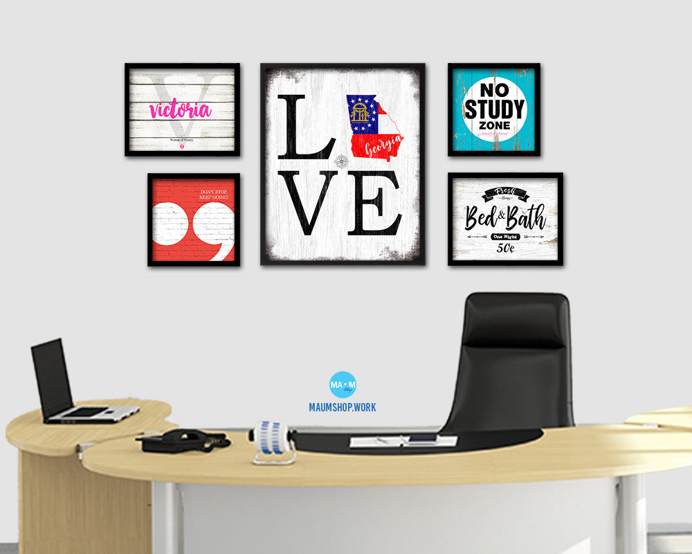 Georgia Shabby Chic Love Sign Wood Framed Paper Print Decor Wall Art Gifts