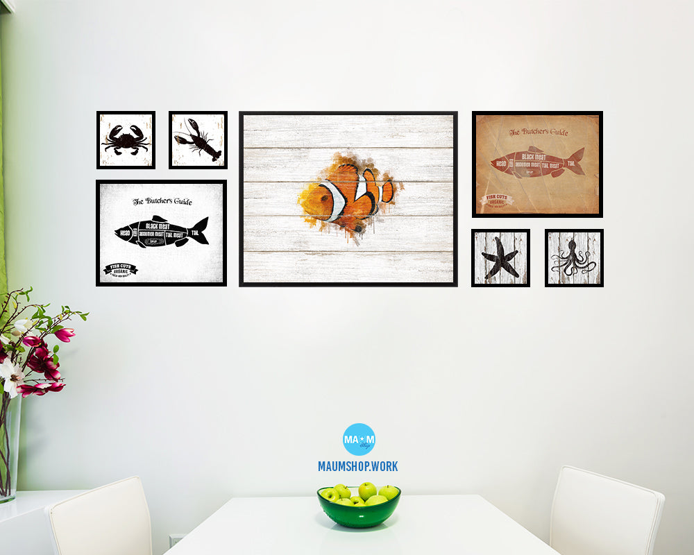 Clownfish Framed Print Modern Restaurant Sushi Bar Modern Watercolor Wall Art Decor