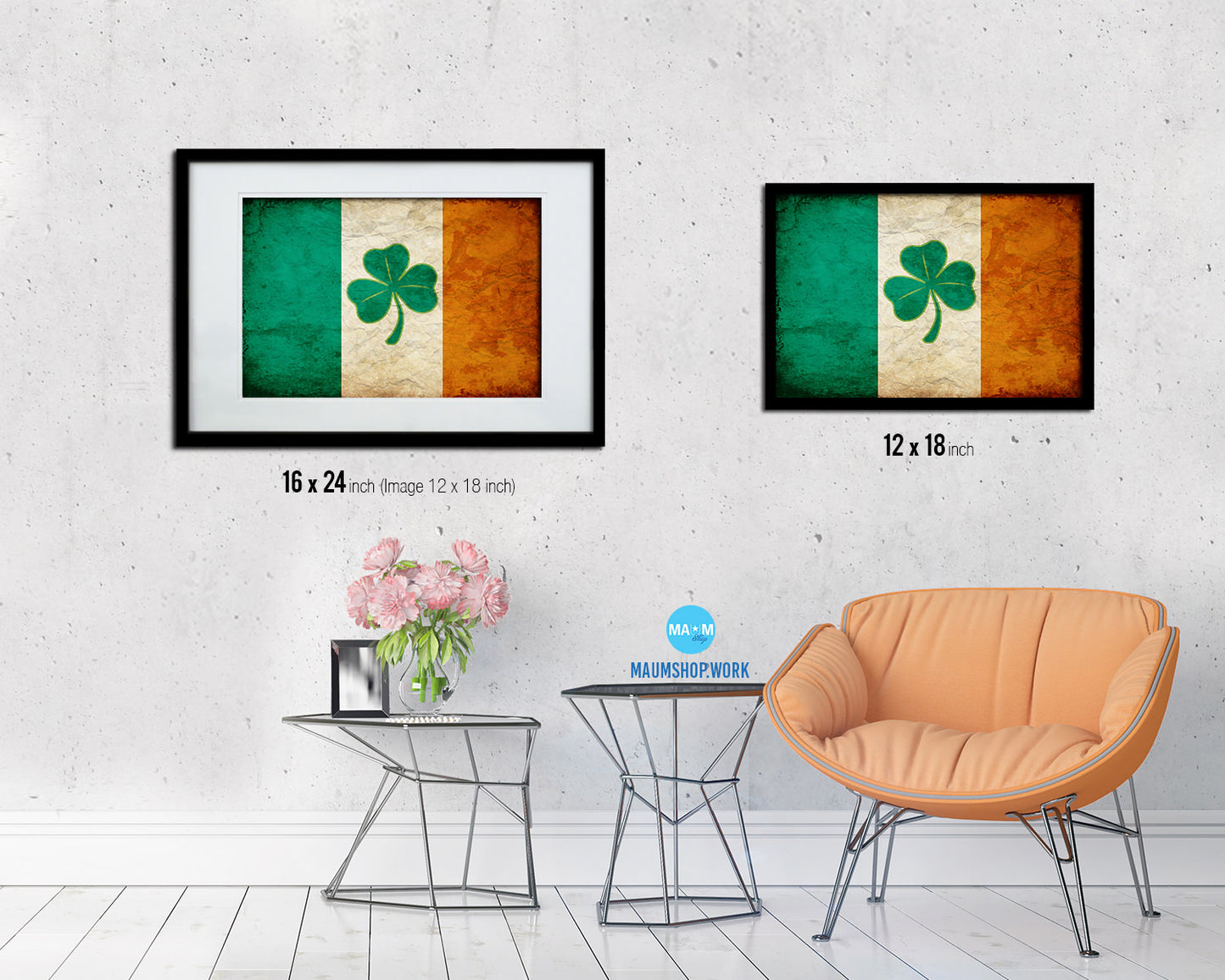 Ireland Saint Patrick Vintage Military Flag Framed Print Sign Decor Wall Art Gifts
