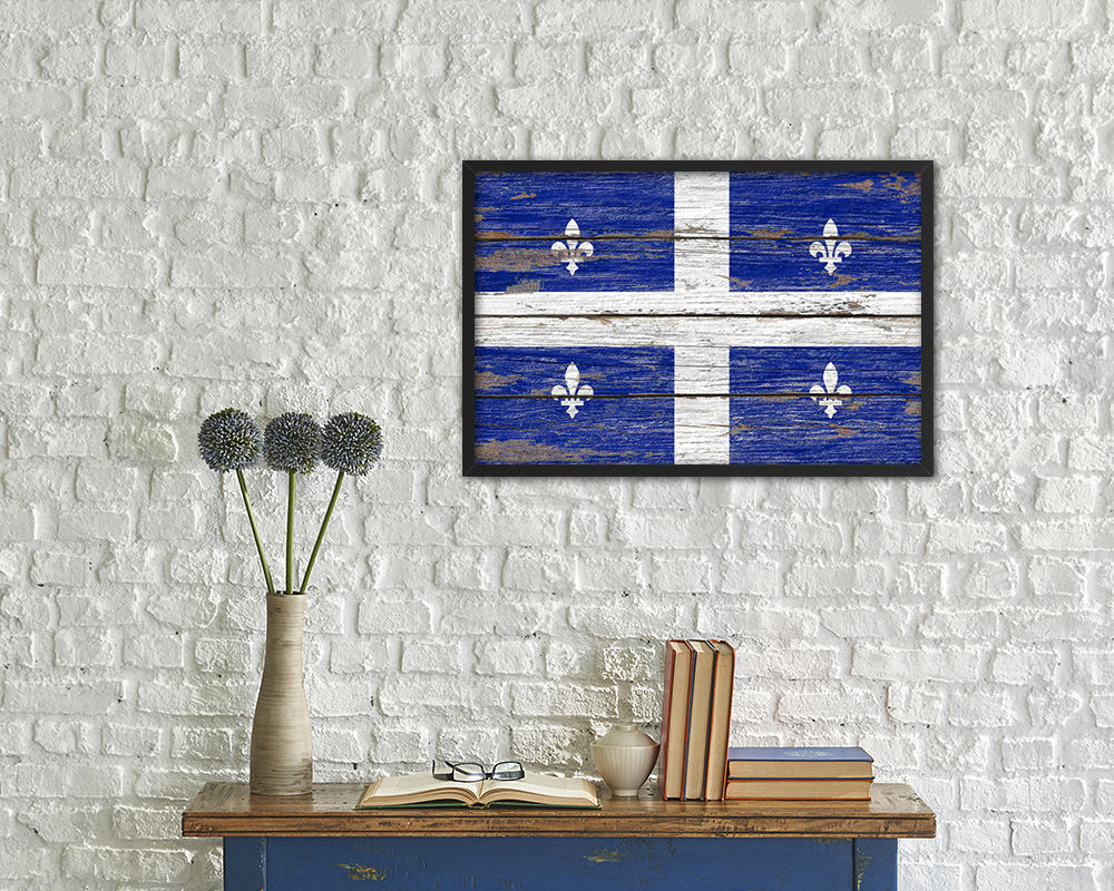 Quebec City Canada Rustic Flag Wood Framed Paper Prints Decor Wall Art Gifts