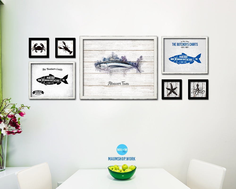 Albacore Tuna Fish Framed Prints Modern Restaurant Sushi Bar Watercolor Wall Art Decor