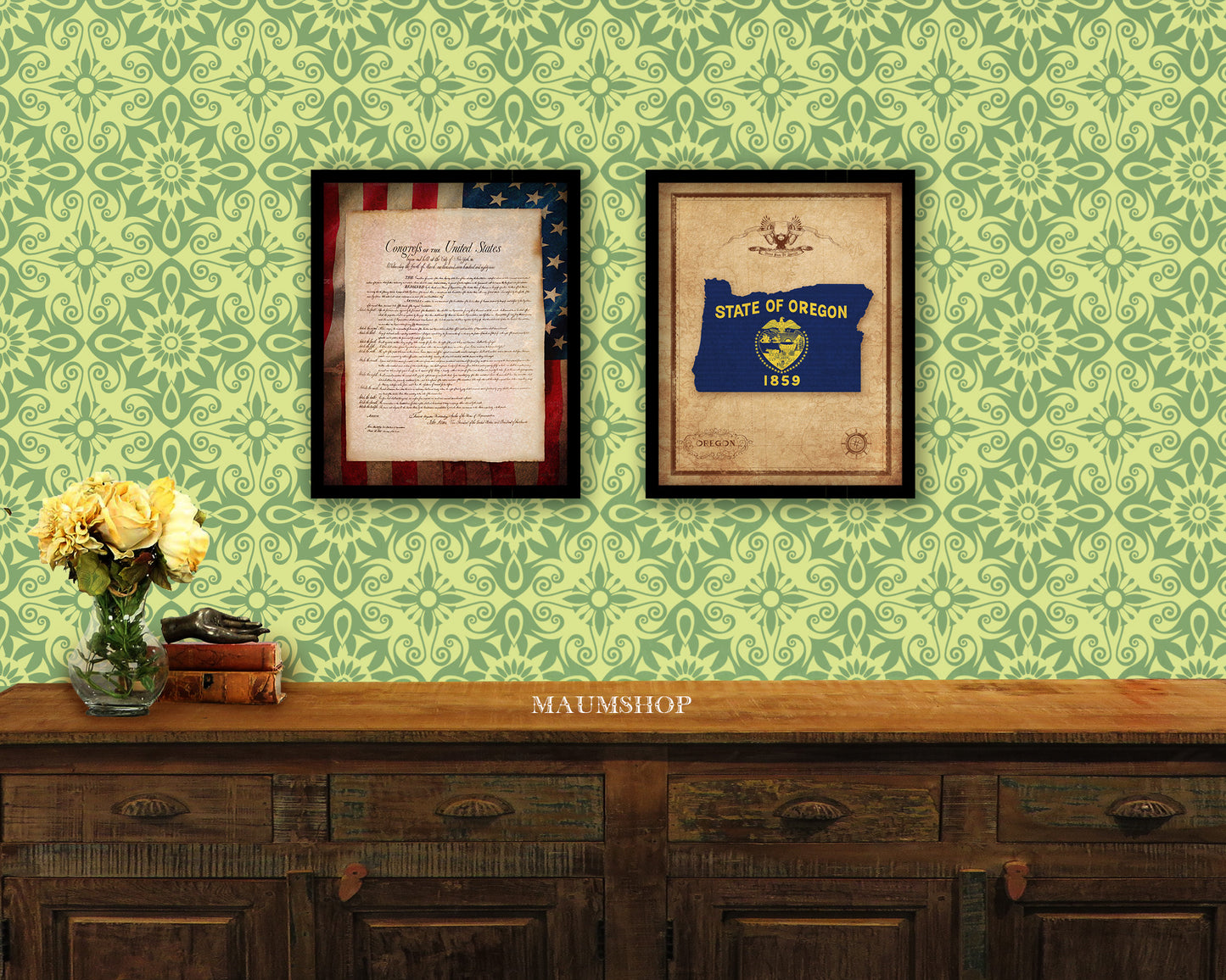 Oregon State Vintage Map Wood Framed Paper Print Wall Art Decor Gifts