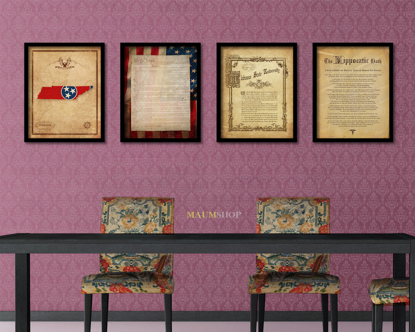 Tennessee State Vintage Map Wood Framed Paper Print Wall Art Decor Gifts