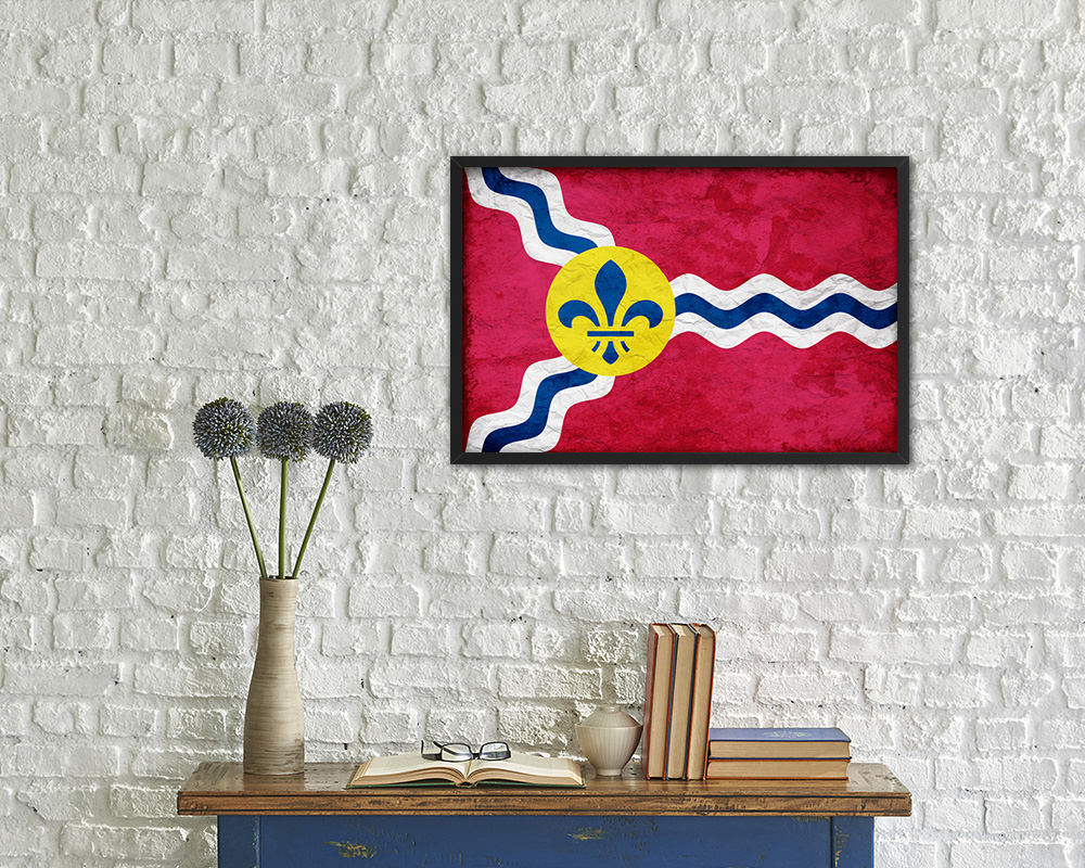 St Louis City Missouri State Vintage Flag Wood Framed Prints Decor Wall Art Gifts