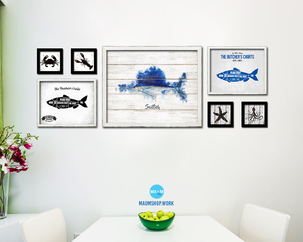 Sailfish Fish Framed Prints Modern Restaurant Sushi Bar Watercolor Wall Art Decor