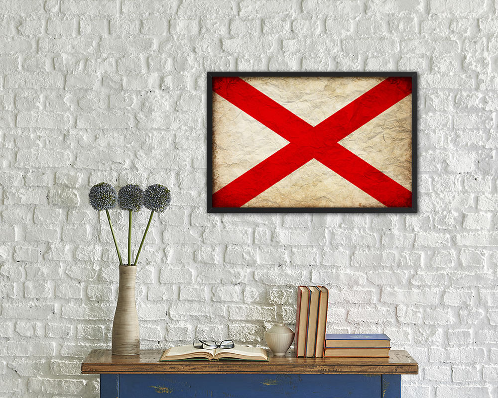 Alabama State Vintage Flag Wood Framed Paper Print Wall Art Decor Gifts