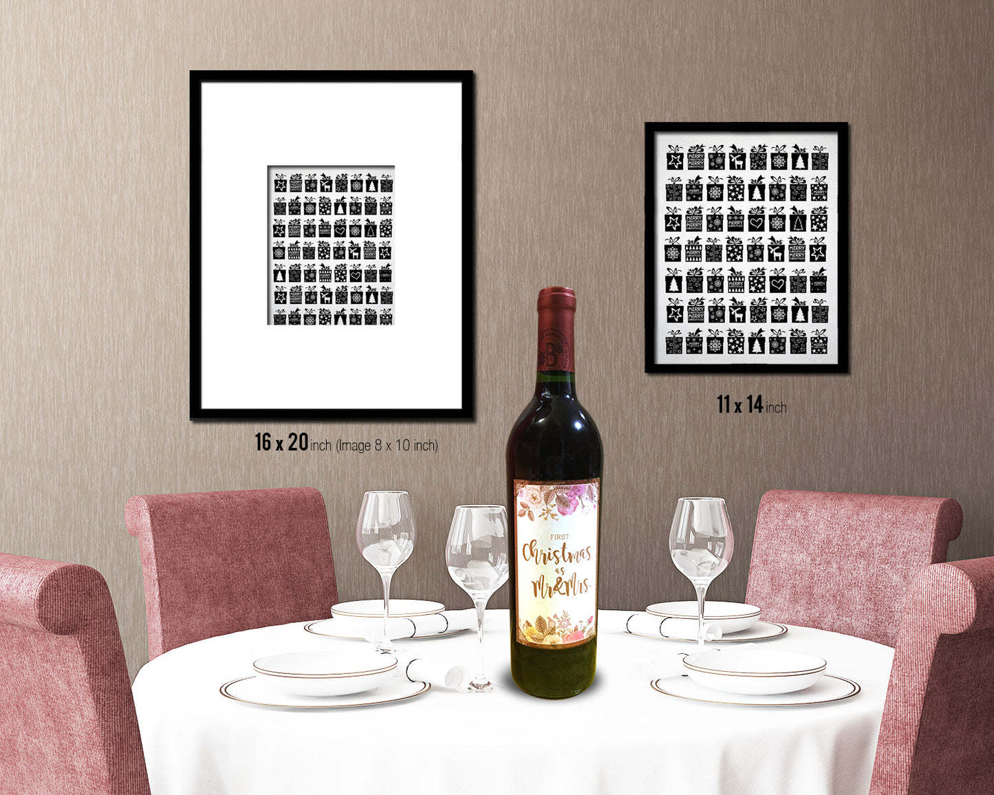 Christmas Gift Black and White Box Holiday Season Gifts Wood Framed Print Home Decor Wall Art