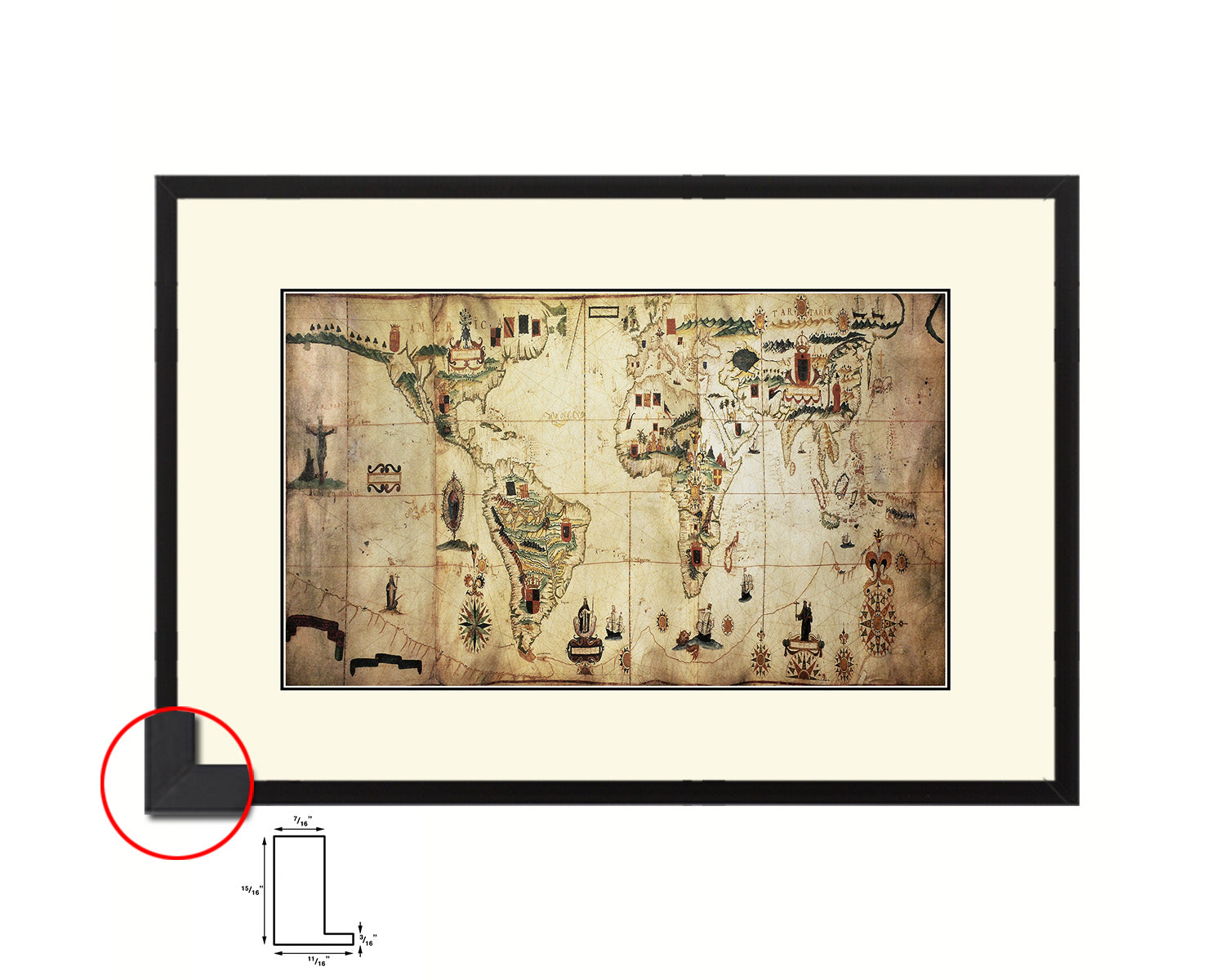 Spanish Portuguese Colonial Empire Antonio Sanches Old Map Framed Print Art Wall Decor Gifts