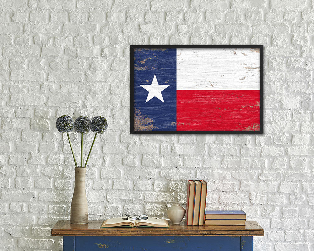 Texas State Shabby Chic Flag Wood Framed Paper Print Wall Art Decor Gifts