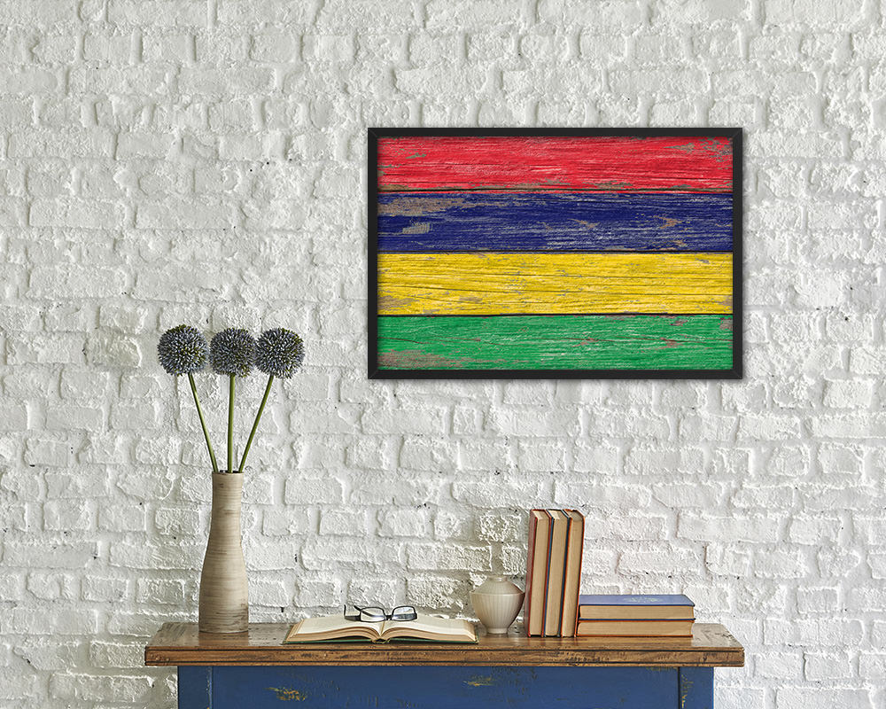 Mauritius Country Wood Rustic National Flag Wood Framed Print Wall Art Decor Gifts