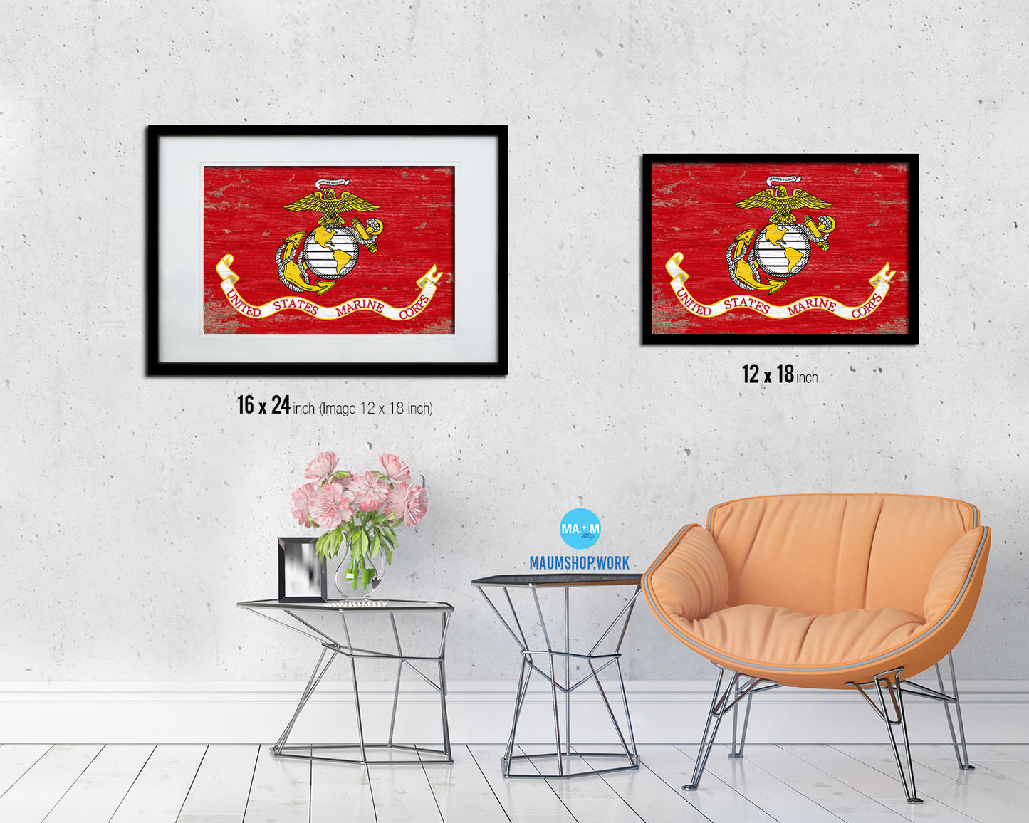 US Marine Corps Shabby Chic Military Flag Framed Print Decor Wall Art Gifts