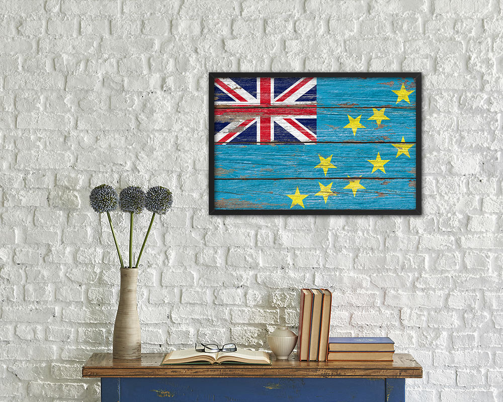 Tuvalu Country Wood Rustic National Flag Wood Framed Print Wall Art Decor Gifts
