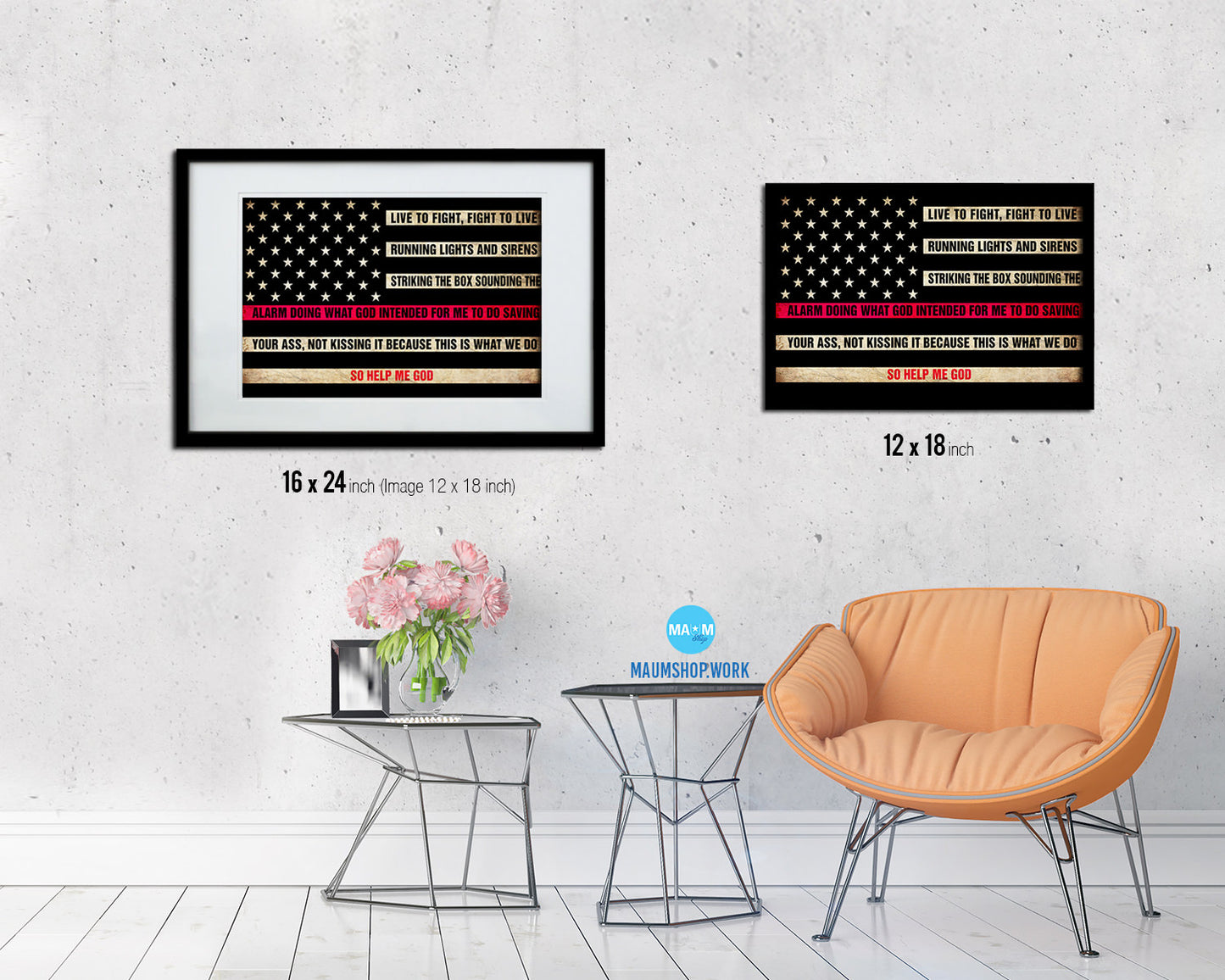 Thin Red Line Honoring Law Enforcement, Powercall Sirens Vintage Military Flag Art