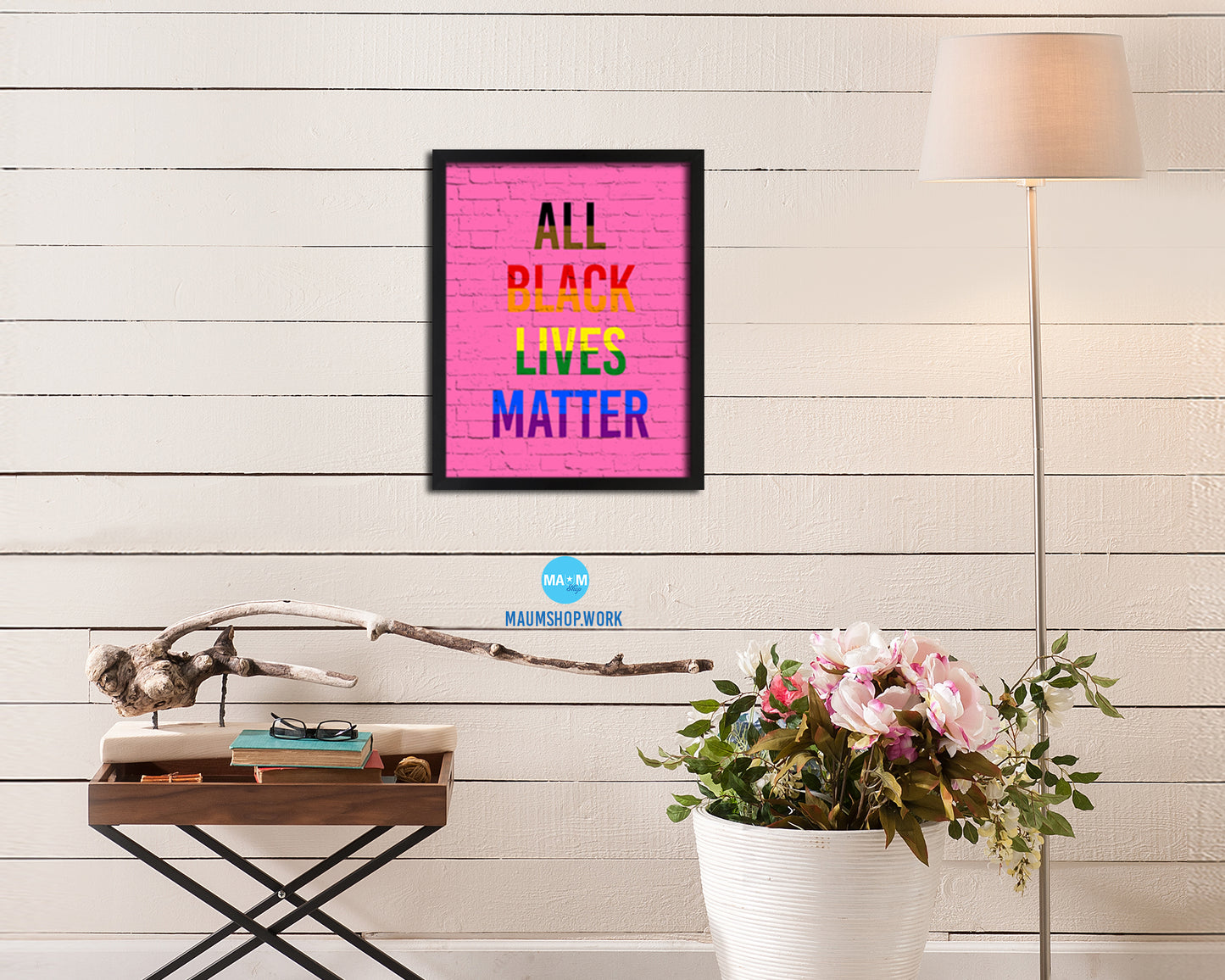 All Black Lives Matter Rainbow Pride Peace Right Justice Poster Wood Framed Wall Decor Gifts
