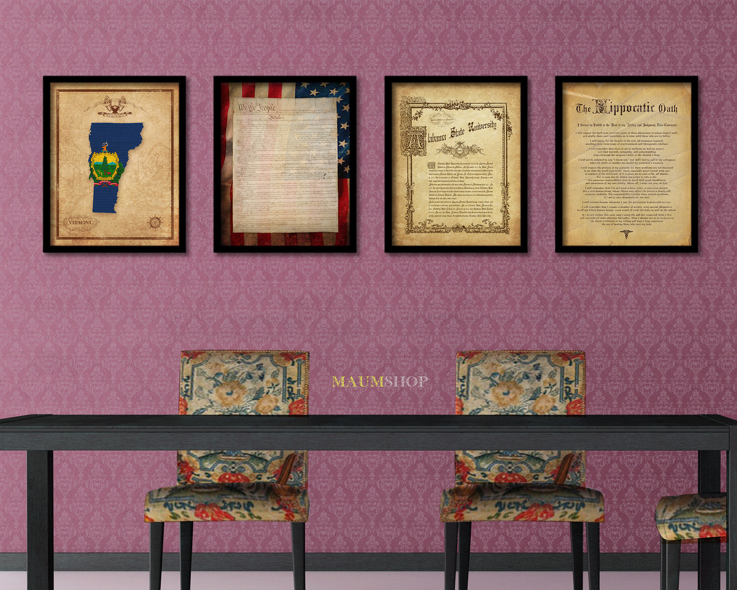 Vermont State Vintage Map Wood Framed Paper Print Wall Art Decor Gifts