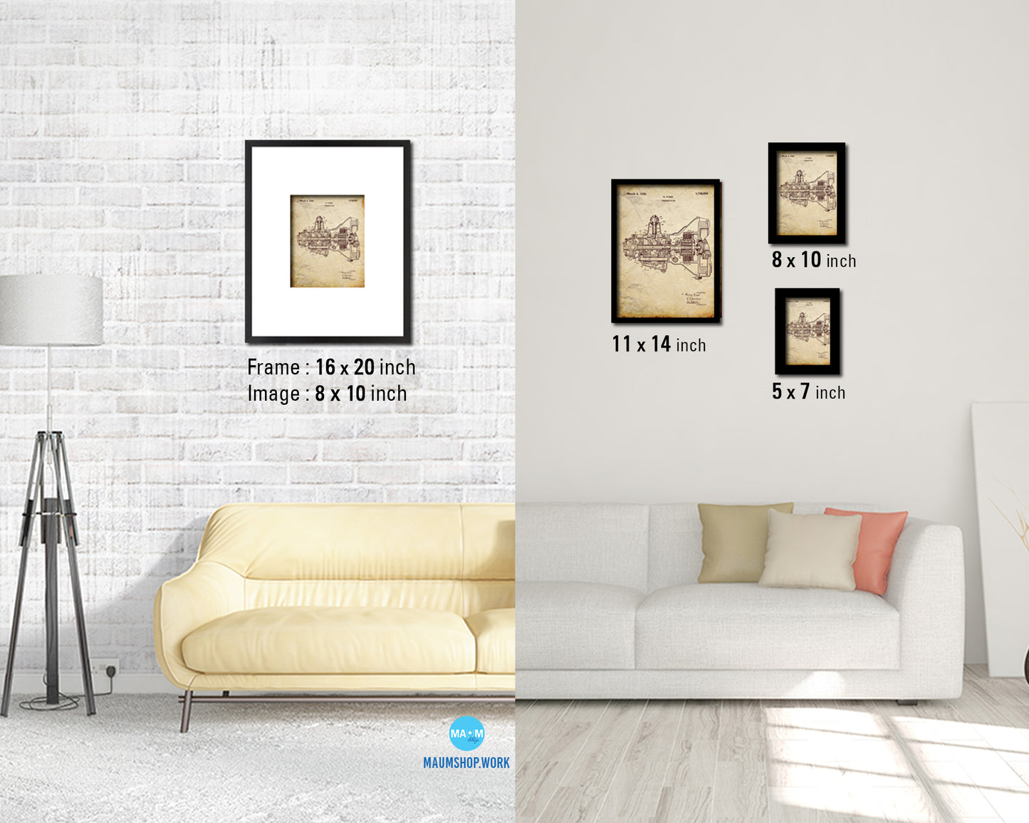 Transmission Car Vintage Patent Artwork Walnut Frame Print Wall Art Decor Gifts