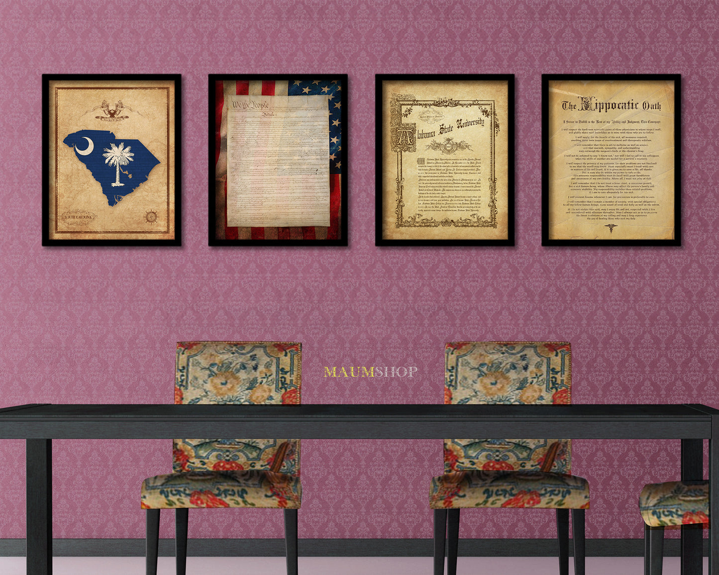 South Carolina State Vintage Map Wood Framed Paper Print Wall Art Decor Gifts