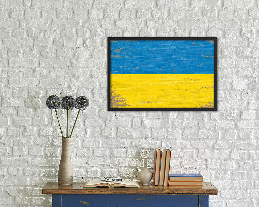 Ukraine Shabby Chic Country Flag Wood Framed Print Wall Art Decor Gifts