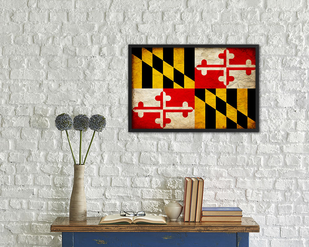 Maryland State Vintage Flag Wood Framed Paper Print Wall Art Decor Gifts