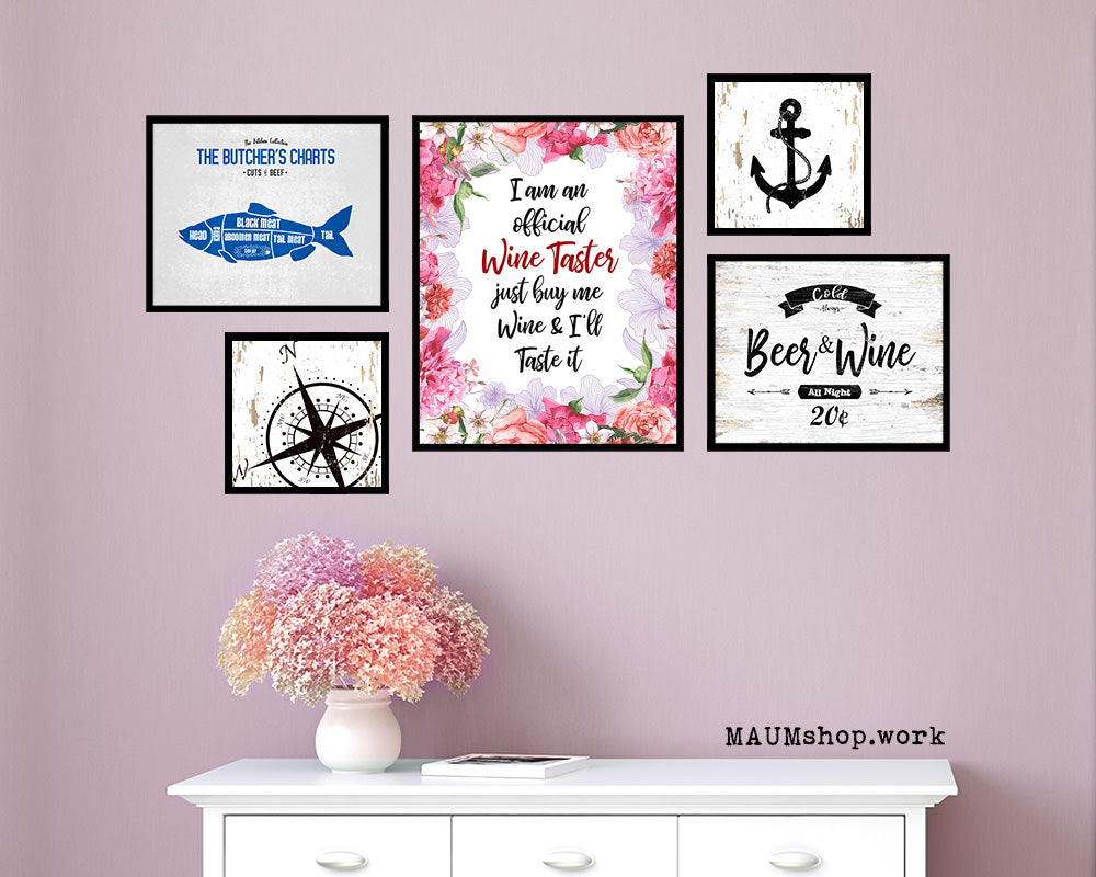 I am an official wine taster Quote Wood Framed Print Wall Decor Art Gifts