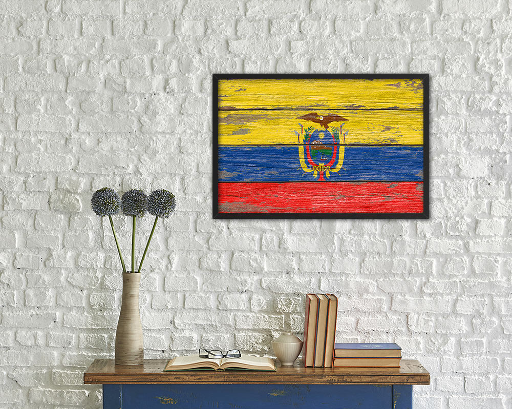 Ecuador Country Wood Rustic National Flag Wood Framed Print Wall Art Decor Gifts